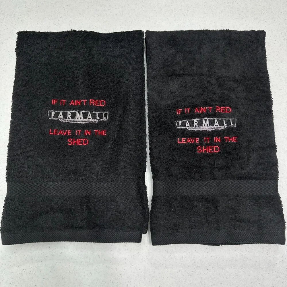 Farmall Towels Embroidered Hand Towel Set Red Black Bathroom Farm Tractor Decor